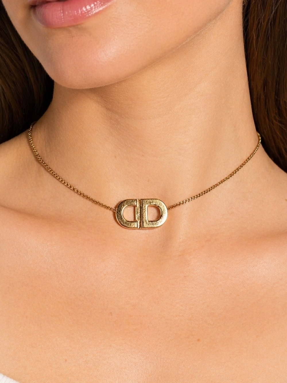 Dior Gold 'CD' Logo Choker Necklace Vintage Christian Dior Germany